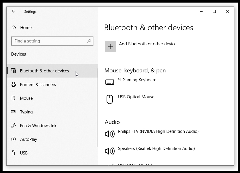 Enabling Bluetooth in Windows Settings